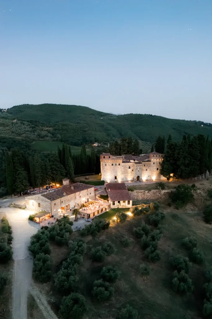 Castello del Trebbio lit up on the wedding night