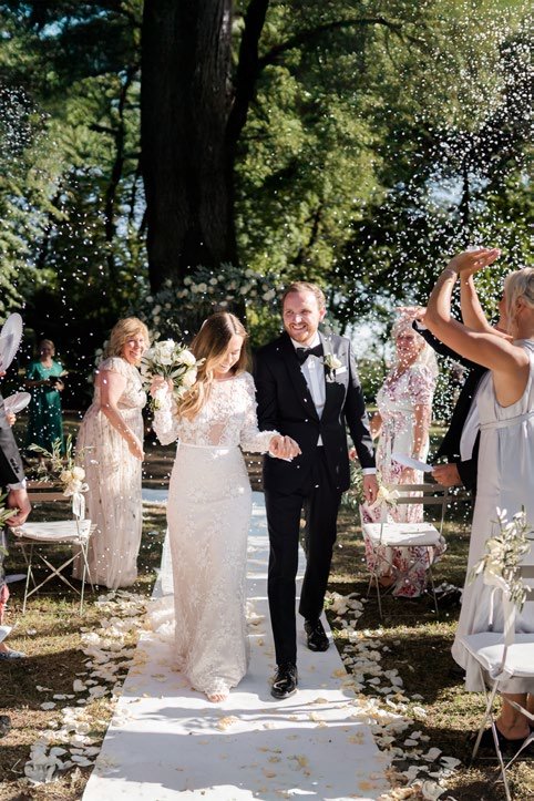 Petals thrown after the ceremony